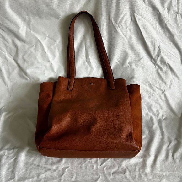 Handbags - Lauren Conrad Brown Leather Tote Bag With Suede Side Panels & Shoulder Straps